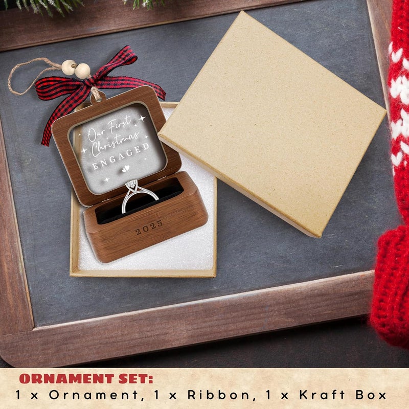 TEEBIM Engagement Ornament 2025 - Engagement Gifts for Couples, Women, Her, Bride to Be, Newly Engaged Gifts for Her - Fiance Gift for Women - 2D Wood Acrylic Our First Christmas Engaged Ornament 2025 - Image 3